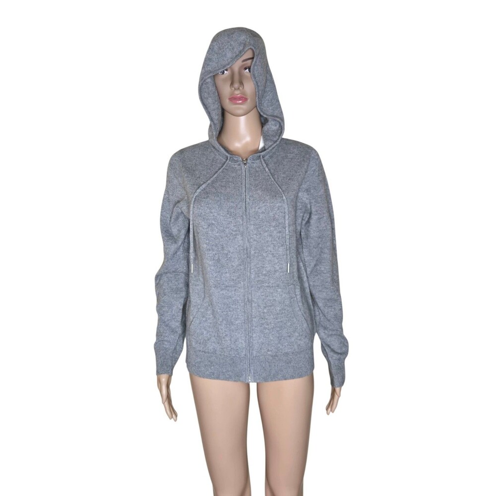 NWT Quince Womens Heather Grey Mongolian Cashmere Full Zip Hoodie  Sweater M